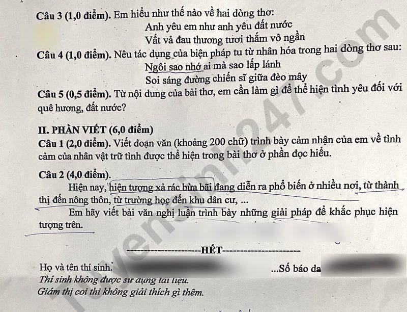 De thi chinh thuc mon Ngu van vao lop 10 tinh Binh Phuoc nam 2025. Anh: Tuyensinh247