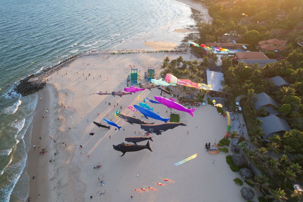The kites that tourists release fly all over the Phan Thiet coast. Photo: Duy Tuan