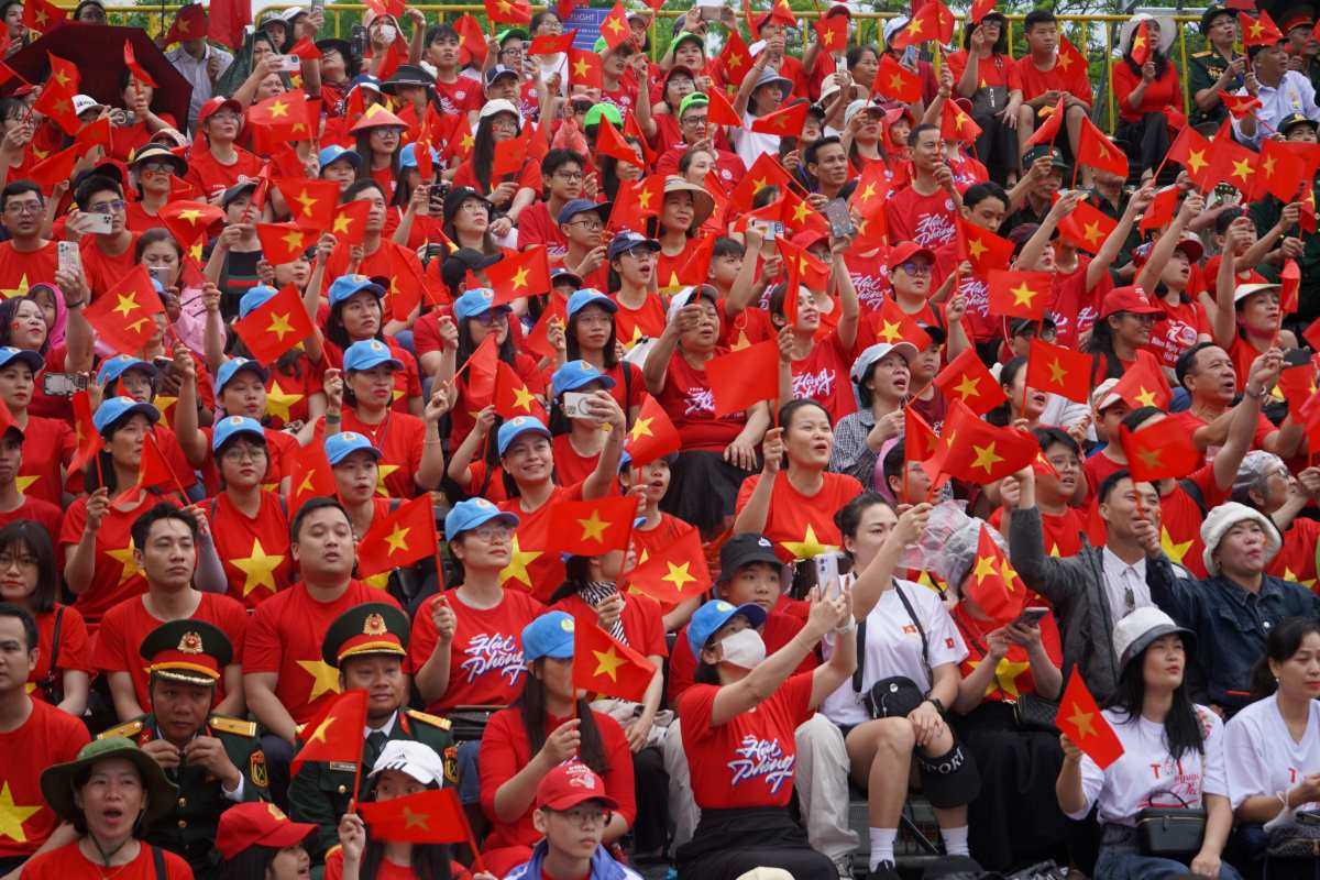The stands were painted red on the occasion of the 70th anniversary of Hai Phong Liberation. Photo: Mai Dung