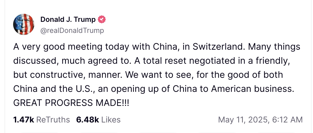 Tuyen bo moi nhat cua ong Trump ve quan he thuong mai My - Trung tren mang xa hoi Truth. Anh chup man hinh.