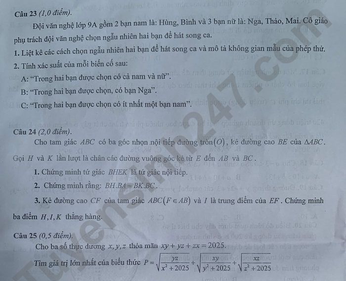 De thi thu vao lop 10 nam 2025 mon Toan - Phong GDDT Lang Giang, Bac Giang (lan 3). Anh: Tuyensinh247