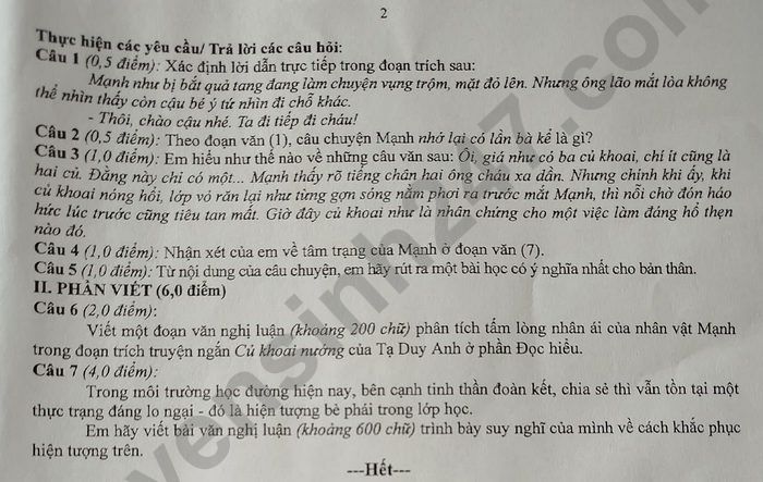 De thi thu vao lop 10 mon Van nam 2025 - So GDDT Lang Son. Anh: Tuyensinh247