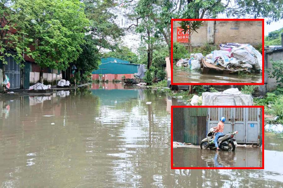 El sufrimiento por el aglomerado de industrializacion de aguas marinas despues de la lluvia en Hanoi