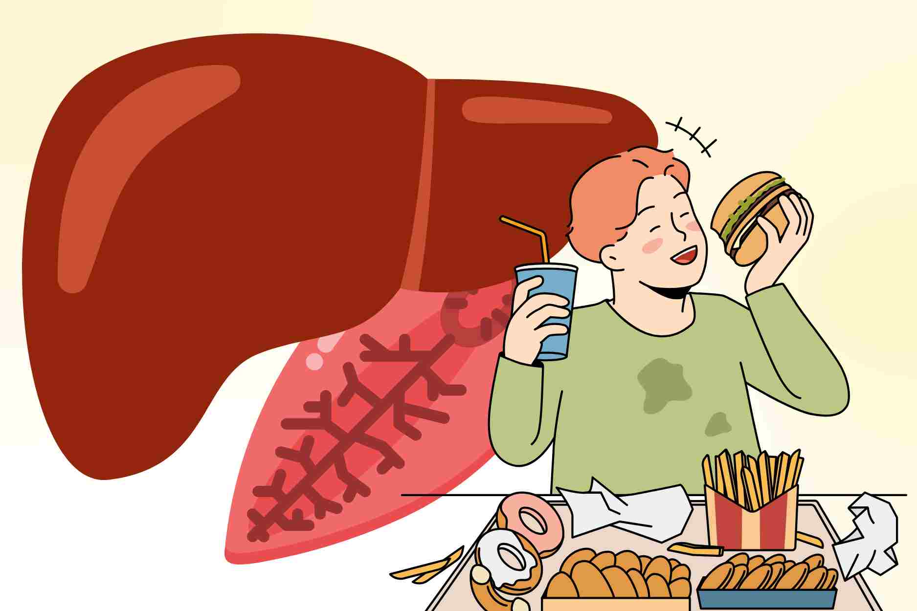 Alerta de la etapa que demuestra que el cuerpo tiene cirrosis hepatica por el habito de comer