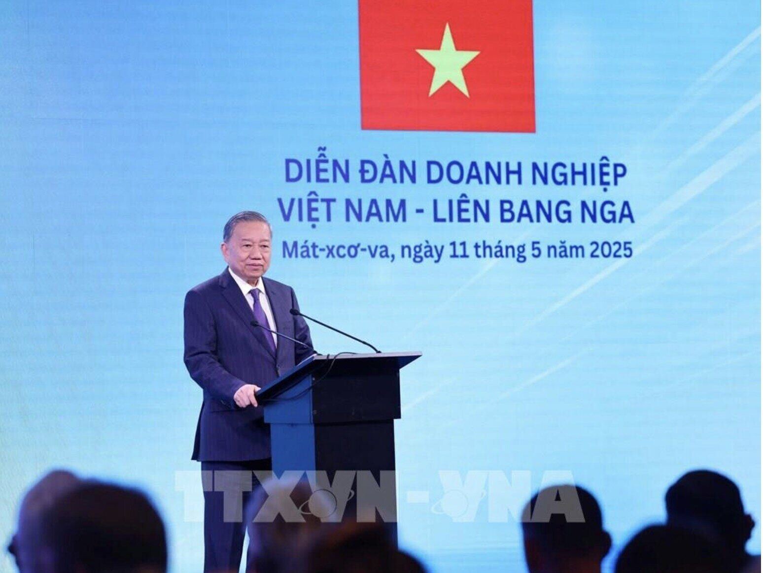 General Secretary To Lam speaks at the Vietnam - Russia Business Forum. Photo: VNA
