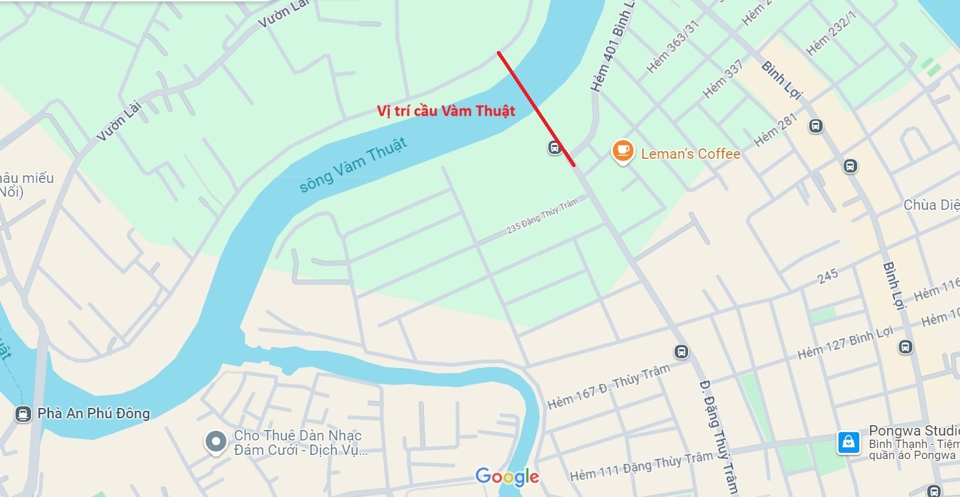 Vi tri xay cau Vam Thuat noi quan Binh Thanh va Quan 12. Anh: Minh Quan