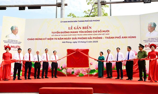 Lễ gắn biển đường mang tên cố Tổng Bí thư Đỗ Mười ở Hải Phòng