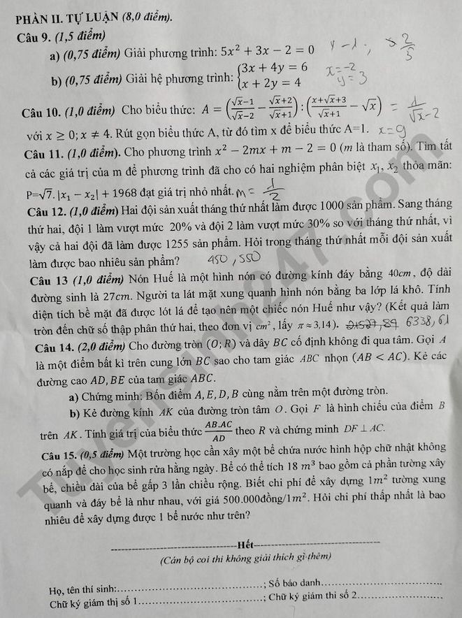 De khao sat chat luong hoc sinh thi vao lop 10 mon Toan 2025 - THPT Trieu Son 2 (Thanh Hoa). Anh: Tuyensinh247