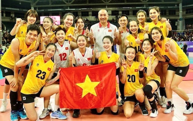 Tuyen bong chuyen nu Viet Nam dat muc tieu gianh huy chuong vang SEA Games 33. Anh: Bong chuyen Viet Nam