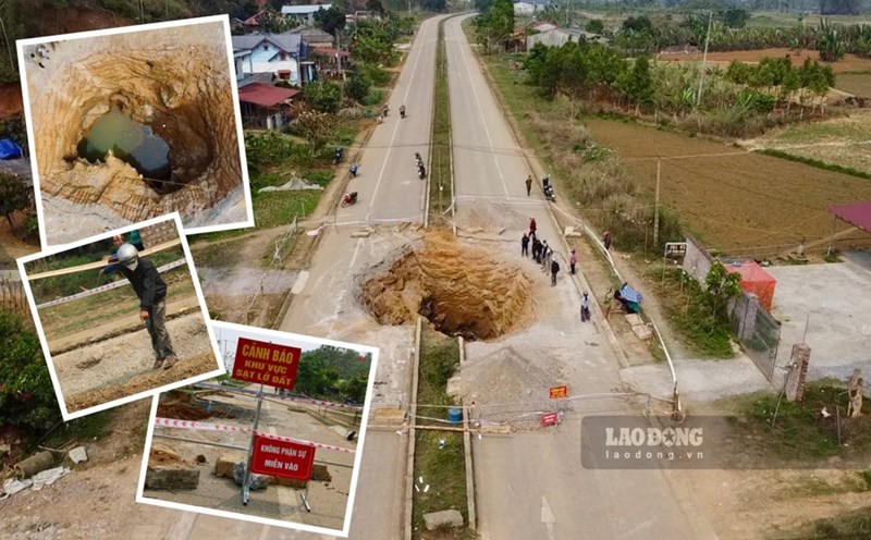 Urgent announcement of the phenomenon of subsidence holes in Bac Kan. Photo: Nguyen Hoan.
