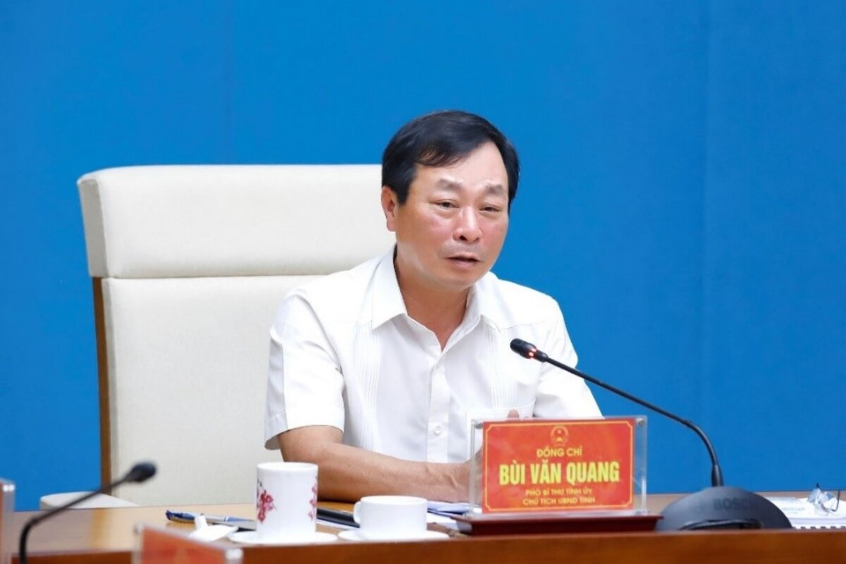 Ông Bùi Văn Quang - Chủ tịch UBND tỉnh Phú Thọ tại hội nghị ngày 14.5. Ảnh: Cổng thông tin điện tử tỉnh Phú Thọ.