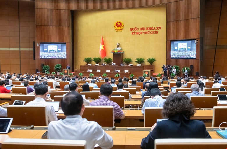 The draft Resolution of the National Assembly on mechanisms and policies for private economic development was officially submitted to the National Assembly. Photo: Quochoi