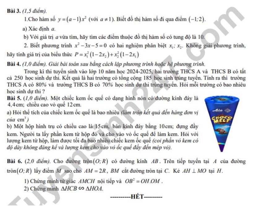 De thi thu mon Toan vao lop 10 nam 2025 lan 1 - Phong GDDT Truc Ninh (Nam Dinh). Anh: Tuyensinh247