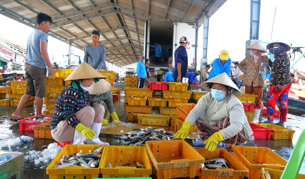 Nhieu lao dong co viec lam on dinh tu dich vu hau can nghe ca tai cang ca Tran De (tinh Soc Trang). Anh: Phuong Anh