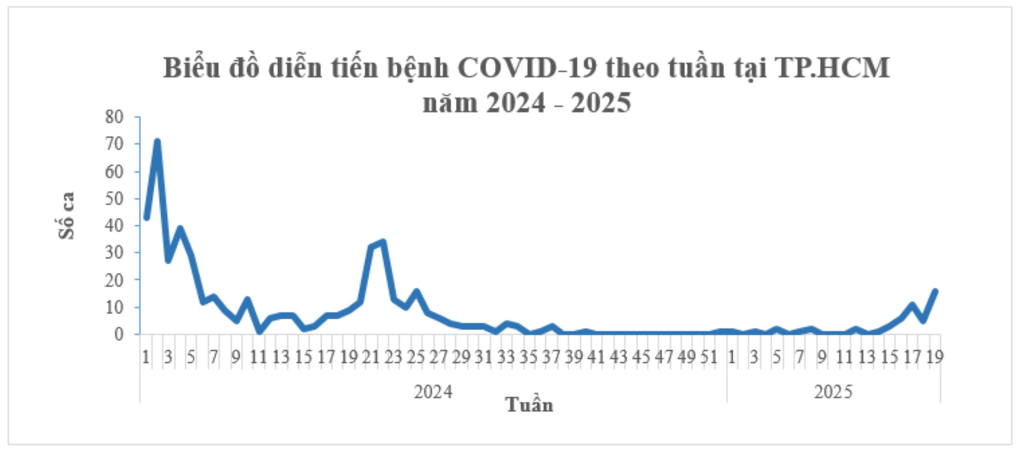 Dien bien benh COVID-19 theo tuan tai TPHCM nam 2024 - 2025. Anh: So Y te TPHCM cung cap