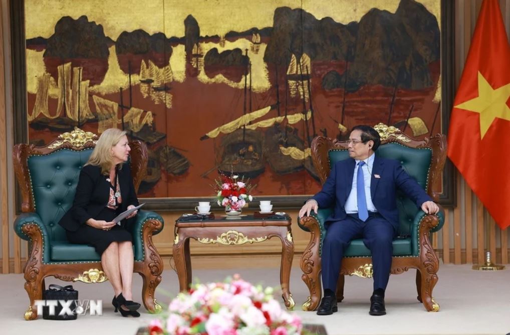 Uy vien Bo Chinh tri, Thu tuong Chinh phu Pham Minh Chinh tiep ba Mariam J. Sherman, Giam doc Quoc gia WB khu vuc Viet Nam, Lao, Campuchia. Anh: TTXVN
