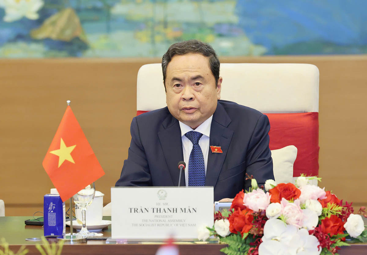 Chủ tịch Quốc hội Trần Thanh Mẫn phát biểu tại buổi hội kiến. Ảnh: Hải Nguyễn