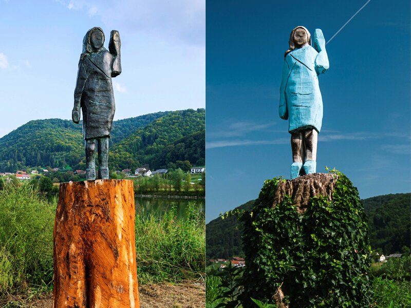 La estatua de la primera dama Melania Trump en casa. Foto: AFP