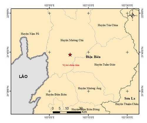 Muong Cha district, Dien Bien province experienced 2 consecutive earthquakes. Photo: Earthquake and Tsunami warning news center