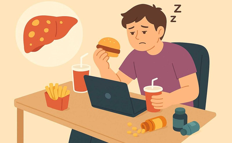Fatty liver comes from many bad habits. Graphic photo: Hoang Loc