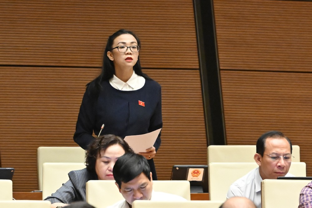 National Assembly delegate Trinh Thi Tu Anh talks about the situation of counterfeit goods, food, and cosmetics floating on the air. Photo: Pham Dong