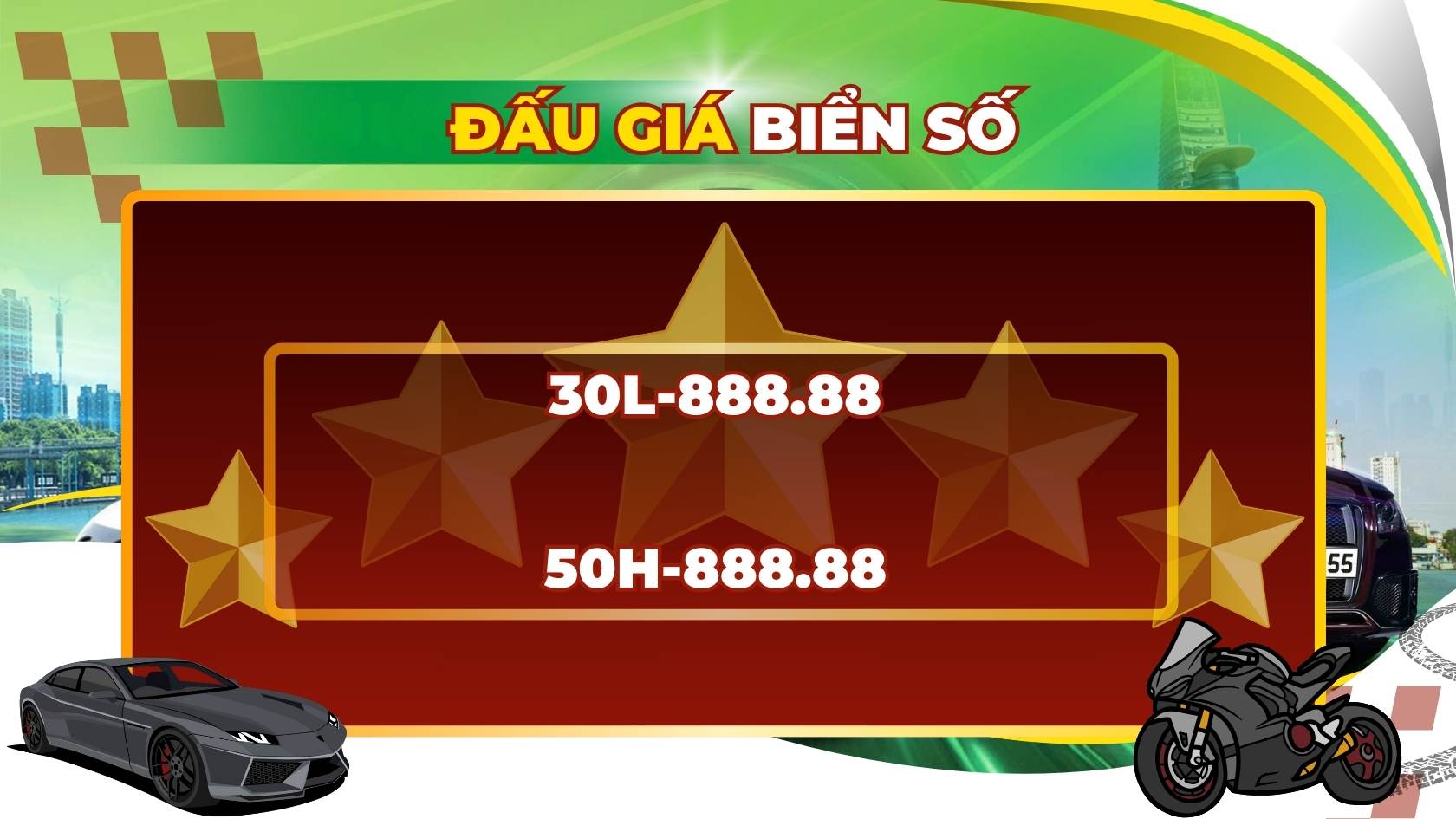 La matricula 30L-888.88 y 50H-888.88 estan presentes en la subasta el 19-20.5
