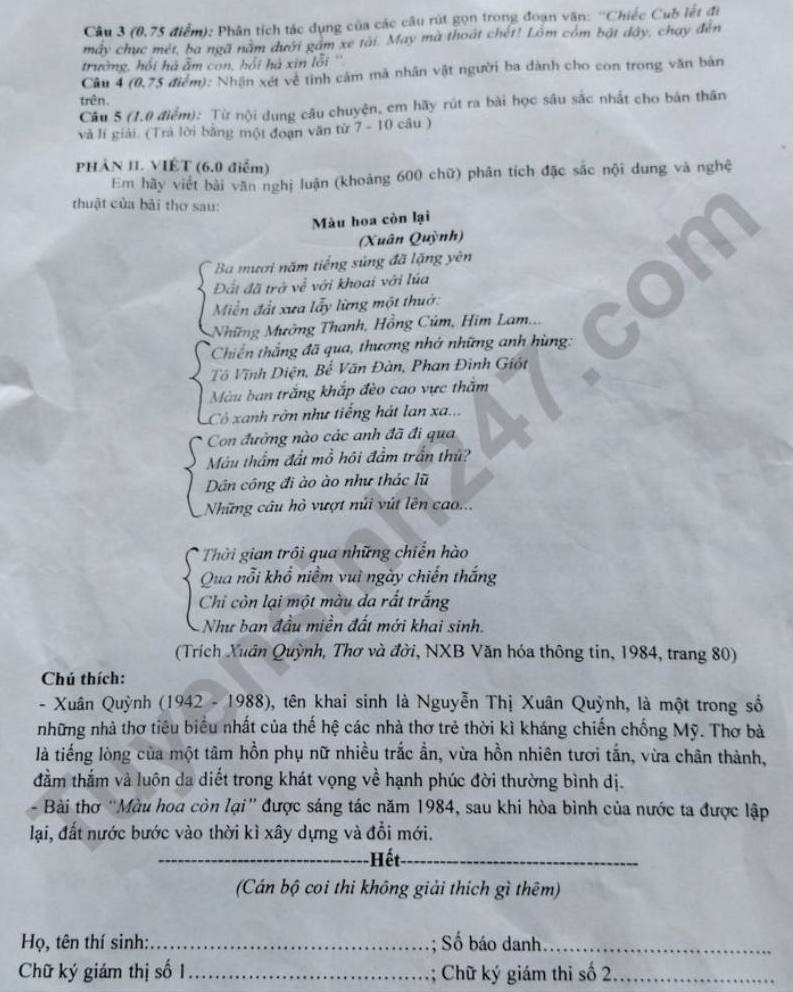 De khao sat chat luong hoc sinh thi vao lop 10 nam 2025 mon Ngu van - THPT Trieu Son 2 (Thanh Hoa). Anh: Tuyensinh247