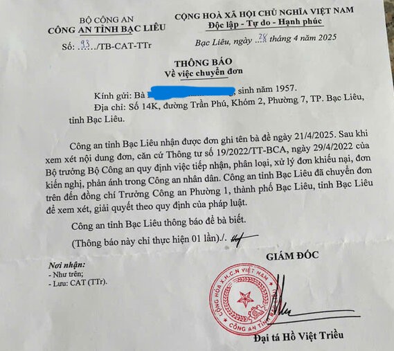Cong an Phuong 1, thanh pho Bac Lieu dang thu ly giai quyet don to giac toi pham. Anh: Nhat Ho