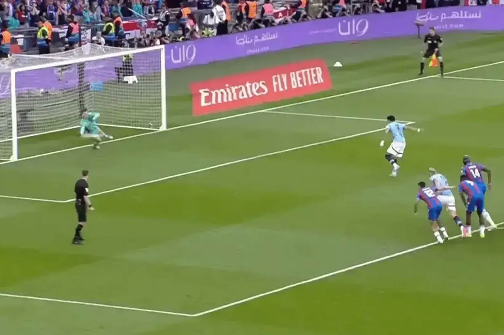 The moment Omar Marmoush missed a penalty in the FA Cup final.