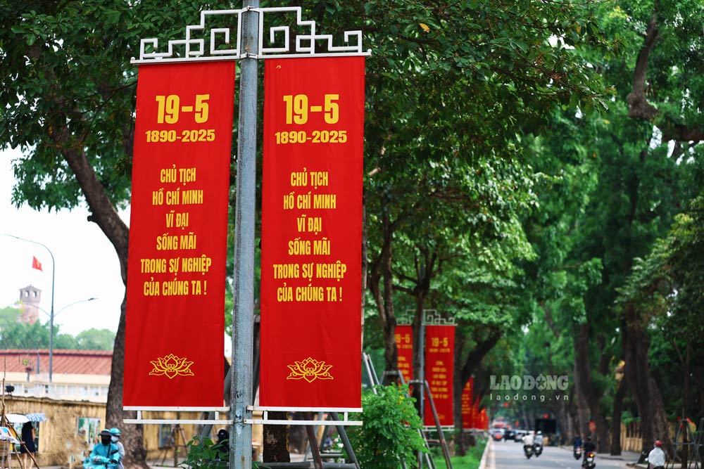Loạt băng rôn đỏ nổi bật dưới vòm cây xanh ngát trên đường Hoàng Diệu.
