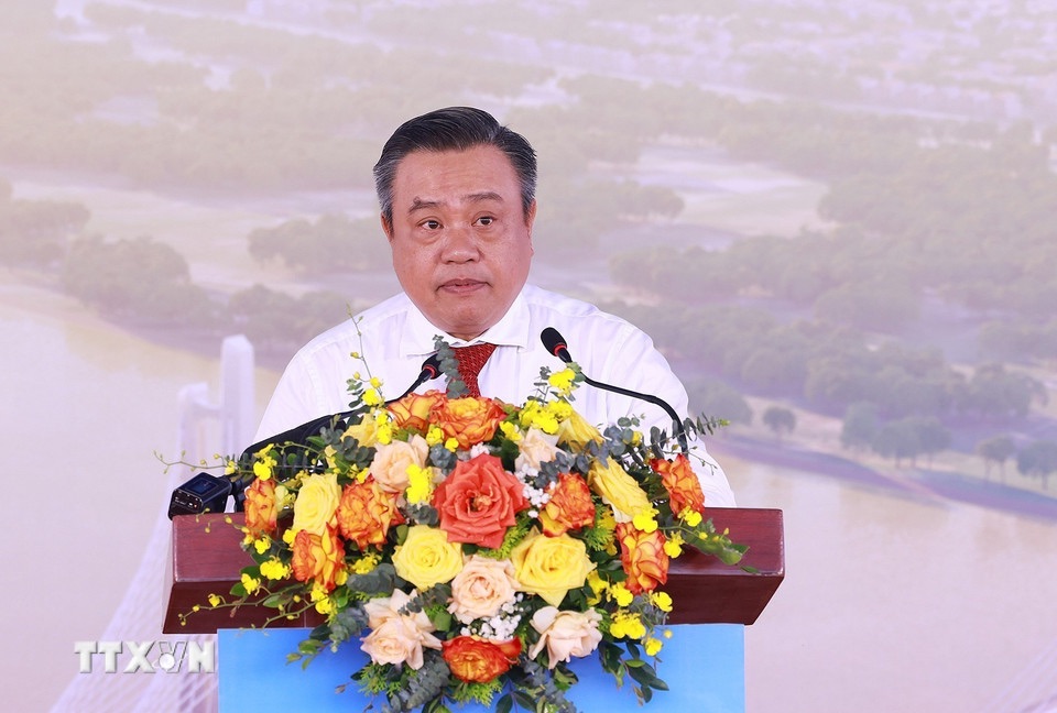 Chu tich UBND thanh pho Ha Noi Tran Sy Thanh phat bieu lai le khoi cong. Anh: TTXVN