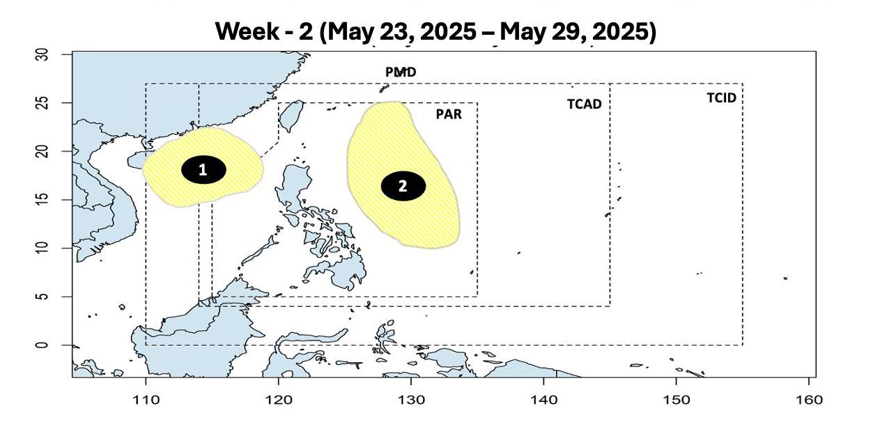 Xoay thuan nhiet doi di chuyen vao Bien Dong trong tuan cuoi thang 5 va co kha nang thanh con bao so 1. Anh: PAGASA