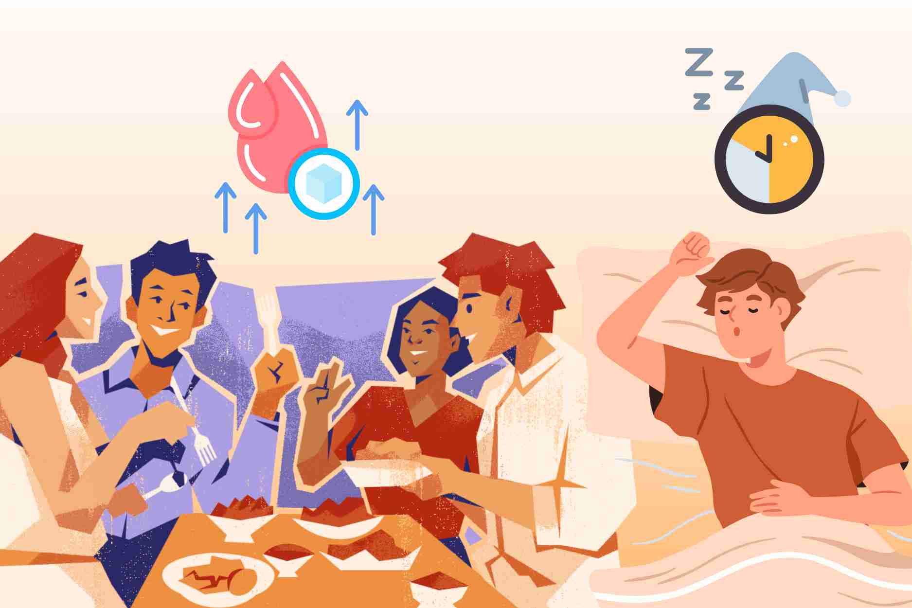 La cena de la hora dorada ayuda a controlar el azucar en la sangre y mejorar el sueño. Grafico: Dinh Dinh