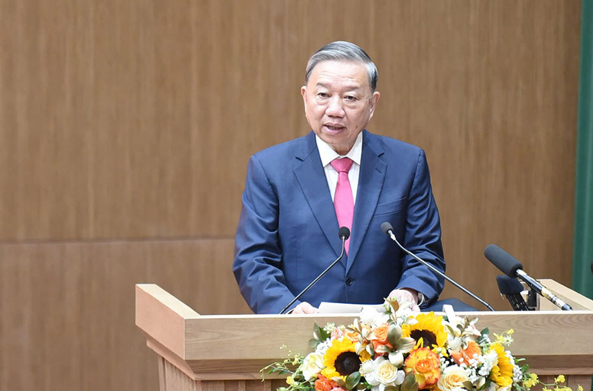 General Secretary To Lam gave a speech at the Conference organized by the Ministry of Public Security. Photo: Quang Viet