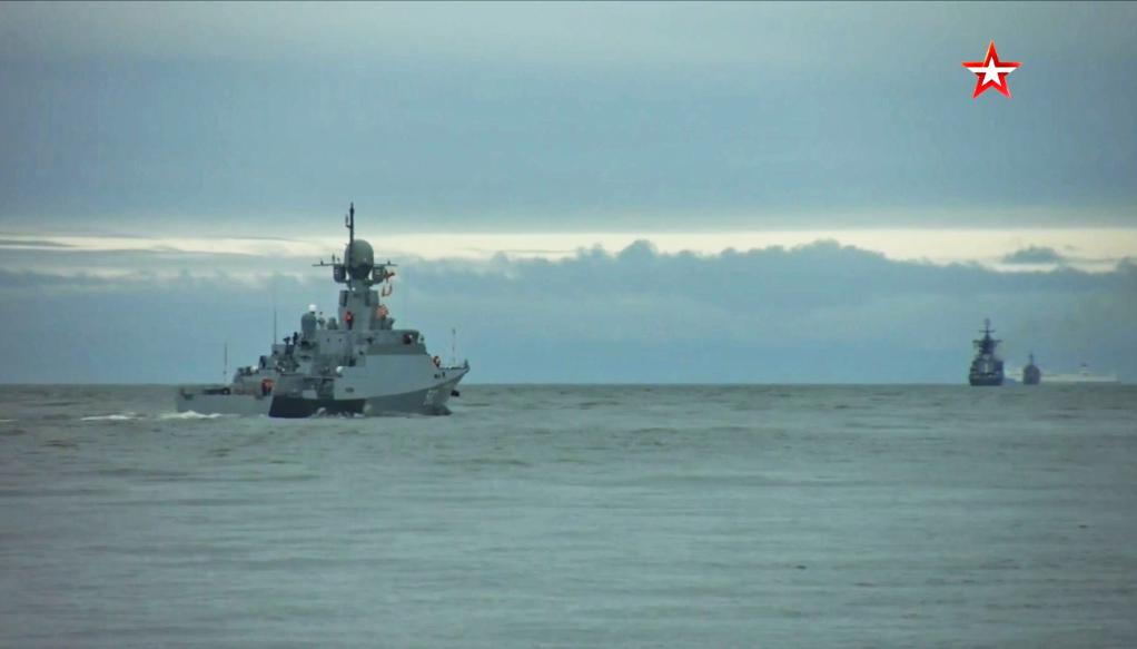 El buque de guerra ruso se movio hacia el area de Baltic Beach el 24 de enero de 2022. Foto: Ministerio de Defensa Ruso