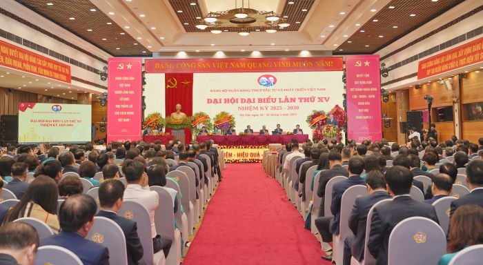 : Toàn cảnh Đại hội đại biểu Đảng bộ BIDV lần thứ XV, nhiệm kỳ 2025 – 2030. Ảnh: BIDV
