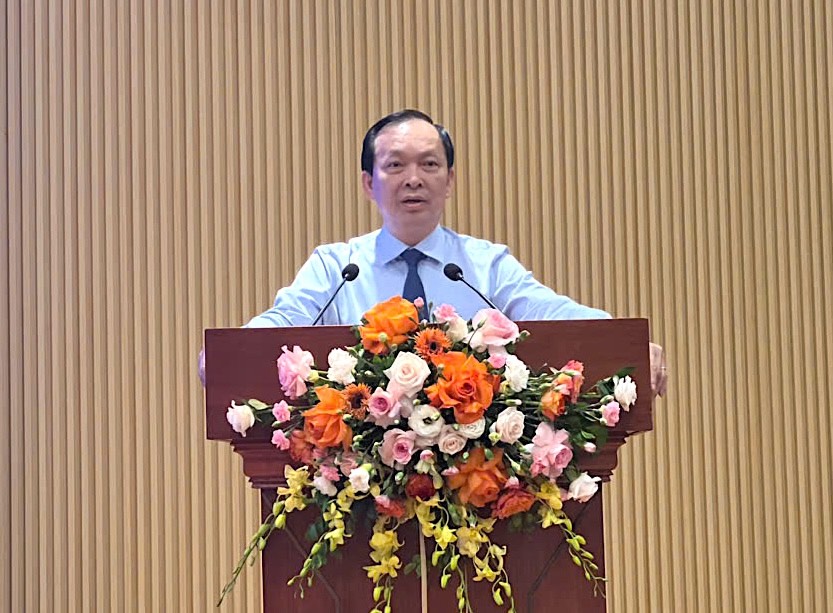 Phó Thống đốc Thường trực Ngân hàng Nhà nước, Chủ tich Công đoàn Ngân hàng Việt Nam Đào Minh Tú phát biểu tại Lễ phát động. Ảnh: Kiều Vũ