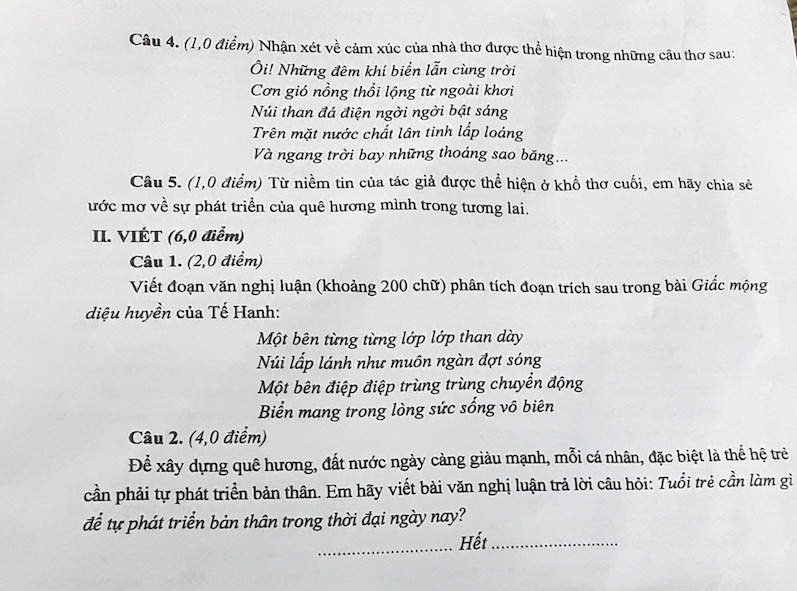 De thi vao lop 10 mon Ngu van tinh Quang Ninh nam 2025. Anh: Minh Chau