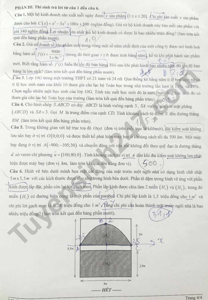 Đề thi thử môn Toán tốt nghiệp THPT năm 2025 - Sở GDĐT Cà Mau. Ảnh: Tuyensinh247  