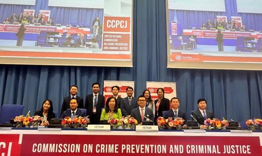 Đoàn Việt Nam tham dự kỳ họp thứ 34 Ủy ban Ngăn ngừa tội phạm và tư pháp hình sự. Ảnh: Bộ Ngoại giao