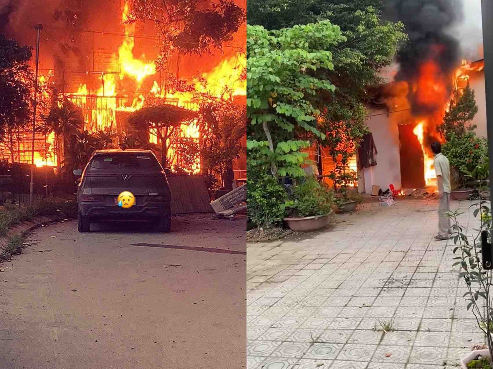 Fire at a house in Thuong Thanh ward, Long Bien. Photo: Duc Kien