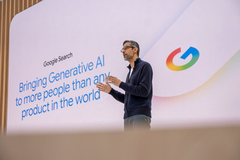 El CEO de Google, Sundar Pichai, hablo en la conferencia para los desarrolladores de E/S de Google. Foto: AFP