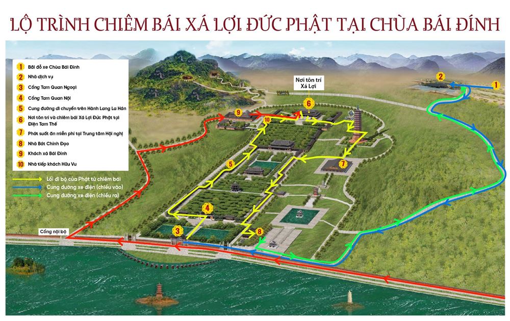 Lo trinh chiem bai Xa loi Phat o chua Bai Dinh. Anh: Chua Bai Dinh