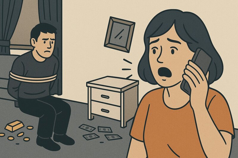 Người chồng dựng hiện trường giả để chiếm đoạt tài sản của vợ. Ảnh đồ hoạ: Hoàng Lộc