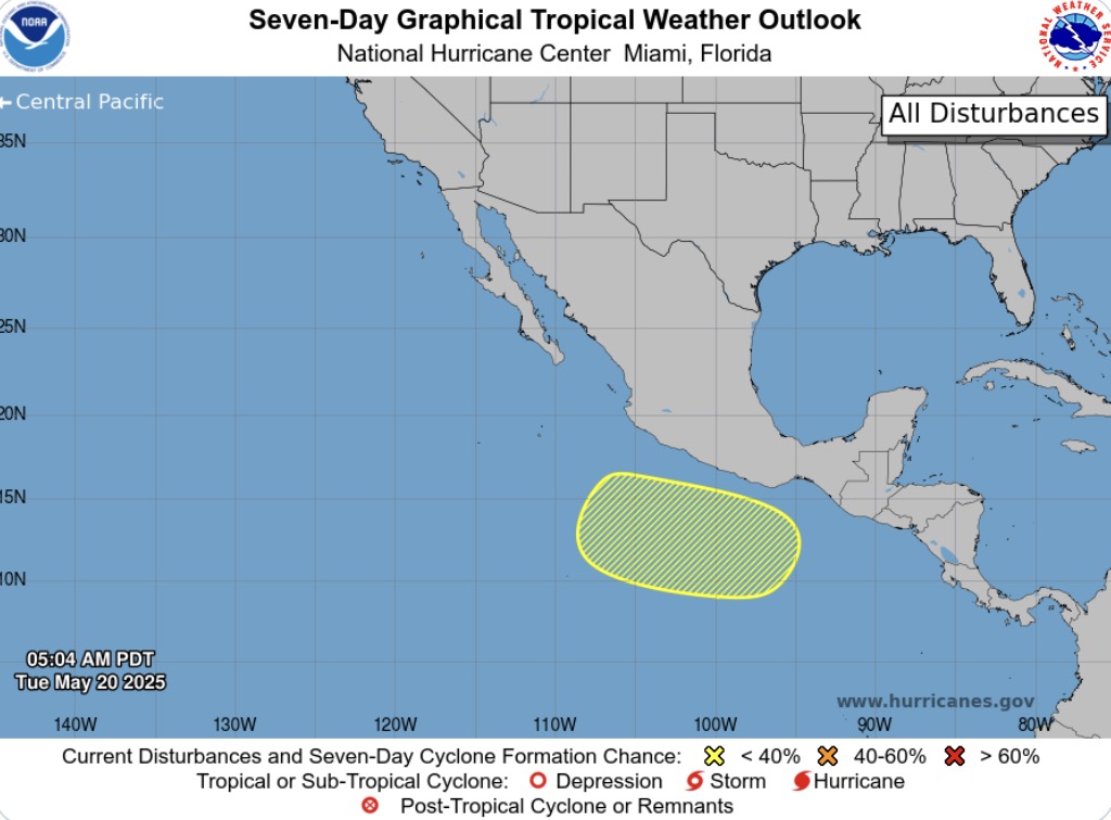 El area de pronostico formo la presion temprana de la tormenta 2025 en el Pacifico Oriental. Foto: NHC