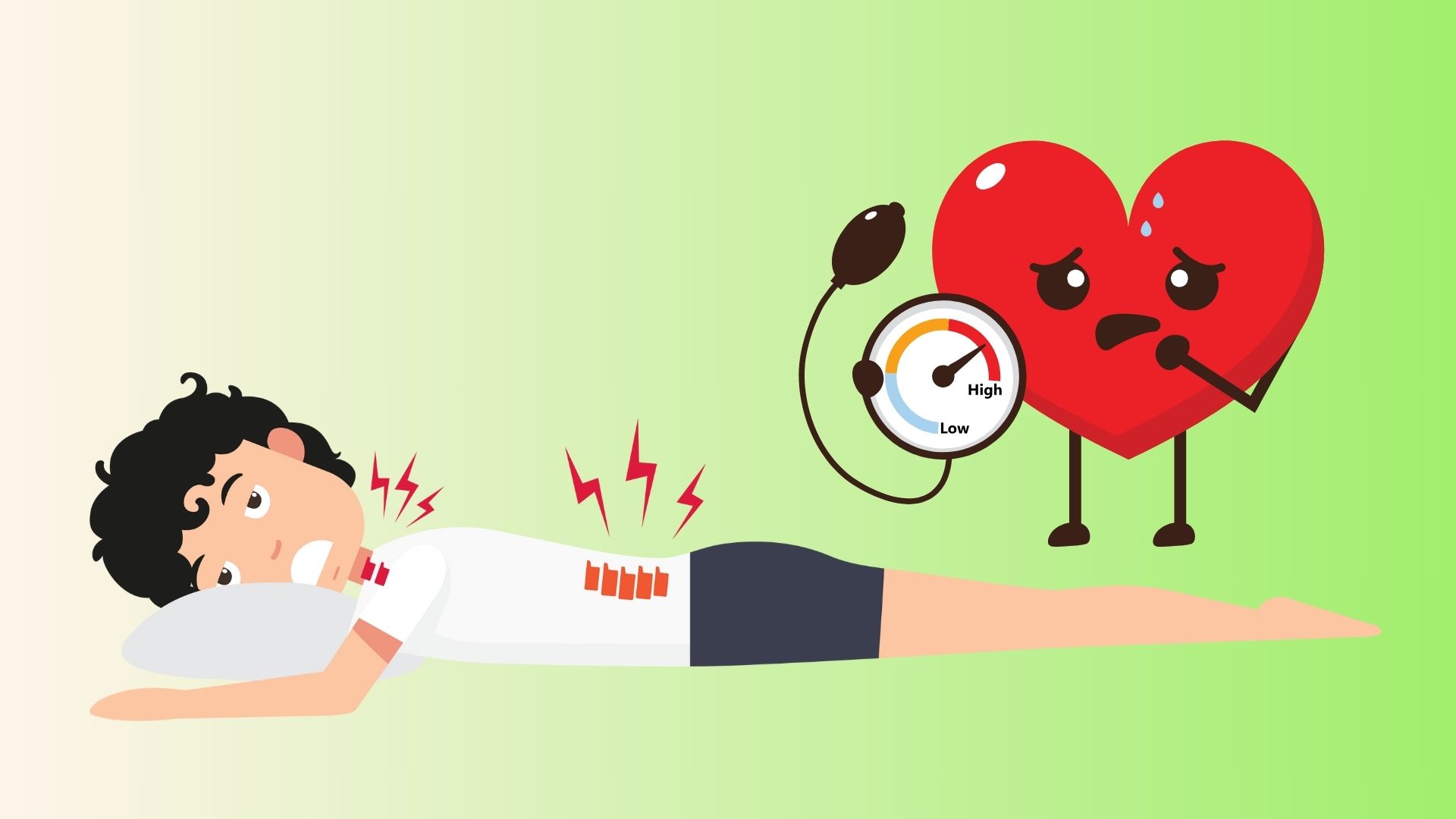 La postura debe evitarse cuando duerme para personas con presion arterial alta, ayudando a dormir mas. Grafico: Dinh Dinh