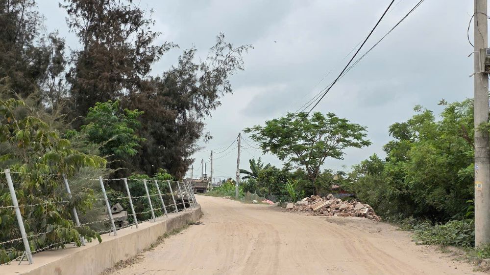 Mặt đường đê biển số 6 bị xe cộ cày xới. Ảnh: Nam Hồng