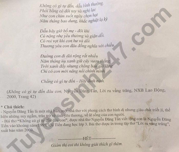 De thi thu vao lop 10 mon Ngu van nam 2025 lan 2 - Phong GDDT huyen Cam Thuy (Thanh Hoa). Anh: Tuyensinh247  