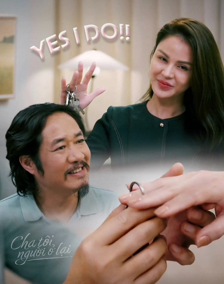Ông Chính và Tuệ Minh có cái kết đẹp cuối phim “Cha tôi, người ở lại“. Ảnh: VFC