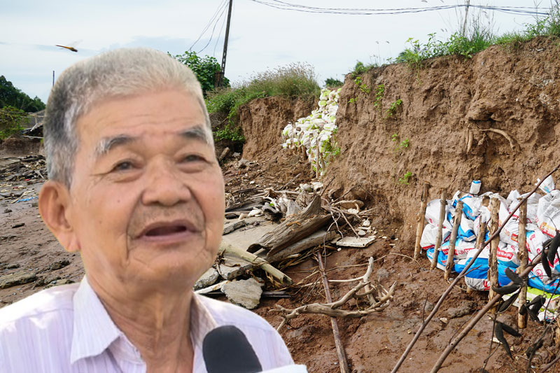 Las personas con estiercol de CU lao son inseguros cuando la erosion de la orilla del rio es cada vez mas grave.